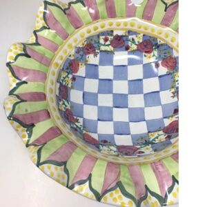 Retired, 14" MacKenzie Childs Cabbage Rose Serving Bowl Fluted Ceramic 14" Round